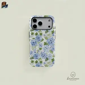 Blue Hydrangea Girly Aesthetic Summer Spring Flowers Fashion Cute 2 in 1 Phone Case with Durable, Shock Absorbing and Stylish Design. Compatible with Iphone 11, 12, 13, 14, 15 16 17 Pro Max and Pro Plus Series A creatively designed new phone case, perfec