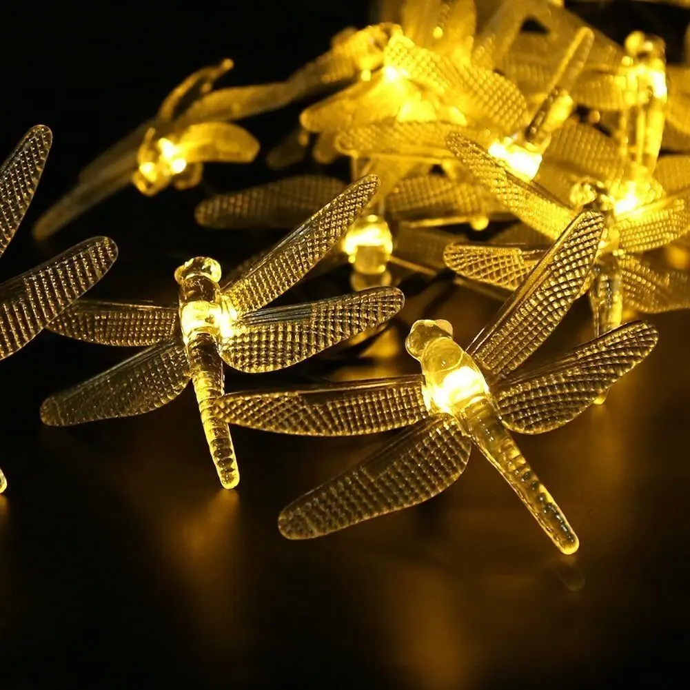 Perfect Holiday Solar String Lights Decorative Dragonfly Waterproof Outdoor Garden Lighting 30 LED 21FT