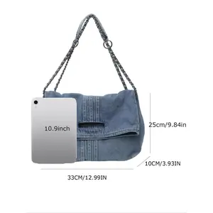 SleekHush Women's Large-Capacity Denim Chain Crossbody Purse, Chic Chain-Strap Bag, Casual Crossbody Bags for Daily Use & Commuting, Leisure Outdoor Accessory
