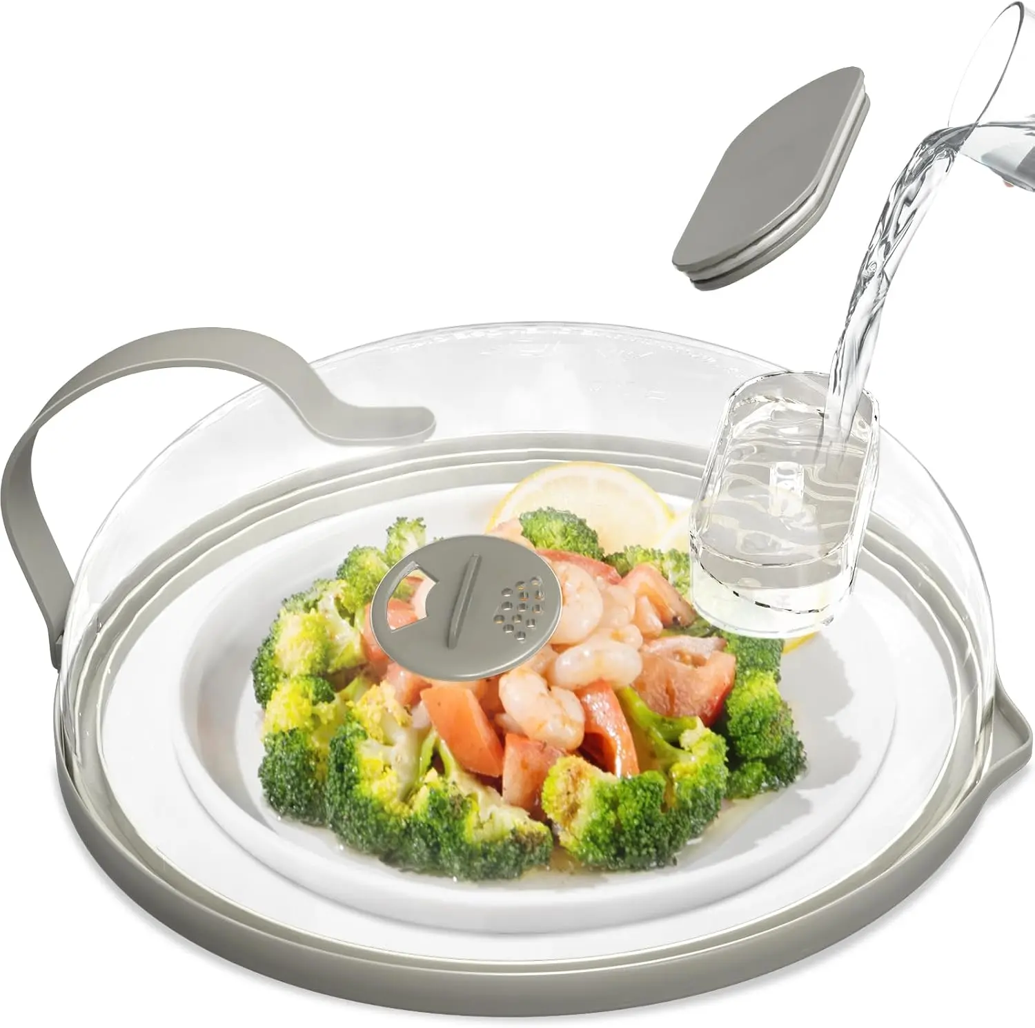 Microwave Splatter Cover with Water Steamer for Food - 10 Inch Steam Microwave Splatter Guard with Handle Plate Covers for Heating Food Splash