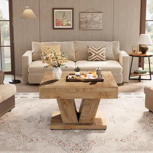 LITTLE TREE Square Coffee Table, Wood Center Table for Living Room, 31.5" Modern Cocktail Tea Accent Table