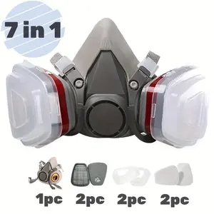 7 in 1 Safety Mask Set, 2 Counts Double Breathing Mask & 2 Counts Filter & 2 Counts Goggles, Professional Chemical Protection Breathing Equipment for Workplace Protect