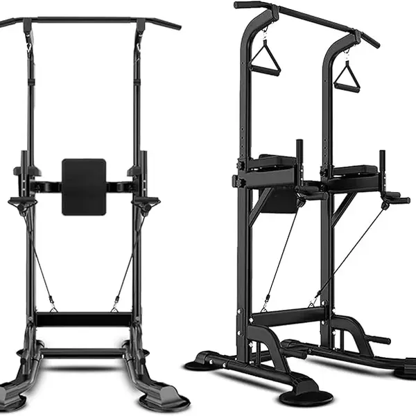 Adjustable Height Power Tower Machine - Multipurpose Home Gym with Pull Up Bar, Exercise Bar, Dip Station - Fitness Workout Accessories for Strength Train, Weight Lifting, Gym Training Equipment