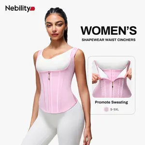 Nebility Women's Waist Trainer Corset for Workout, Sauna Sweat Shapewear with 6 Steel Bones & Ruched Tummy Control Compression