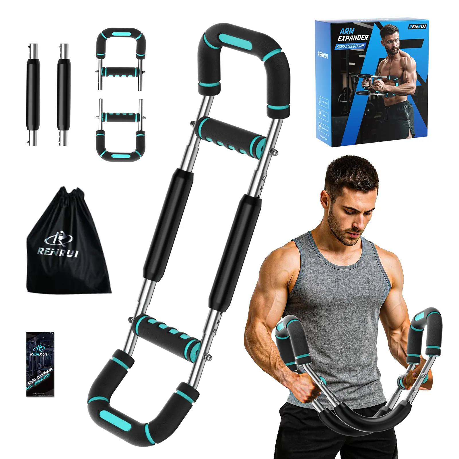 Twister arm Trainer, Adjustable Resistance (40-130 lbs) Chest Workout Equipment,Forearm Power Exercise bar , pectoralis spinalis Device, Portable Detachable Design
