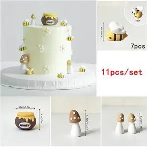 Cute Honey Jar Bee Cake Topper Mushroom Decoration, Birthday Dessert Tableware, Cartoon Party Cake Decorations, Baking Supplies, Cake Decorating Supplies