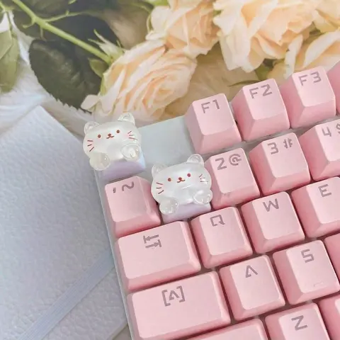 Cute Animal Design Keycap, Cute Animal Shaped Keycap, Keyboard Keycap for Cross-axis Mechanical Keyboard, Keyboard Accessories, Round Keycaps