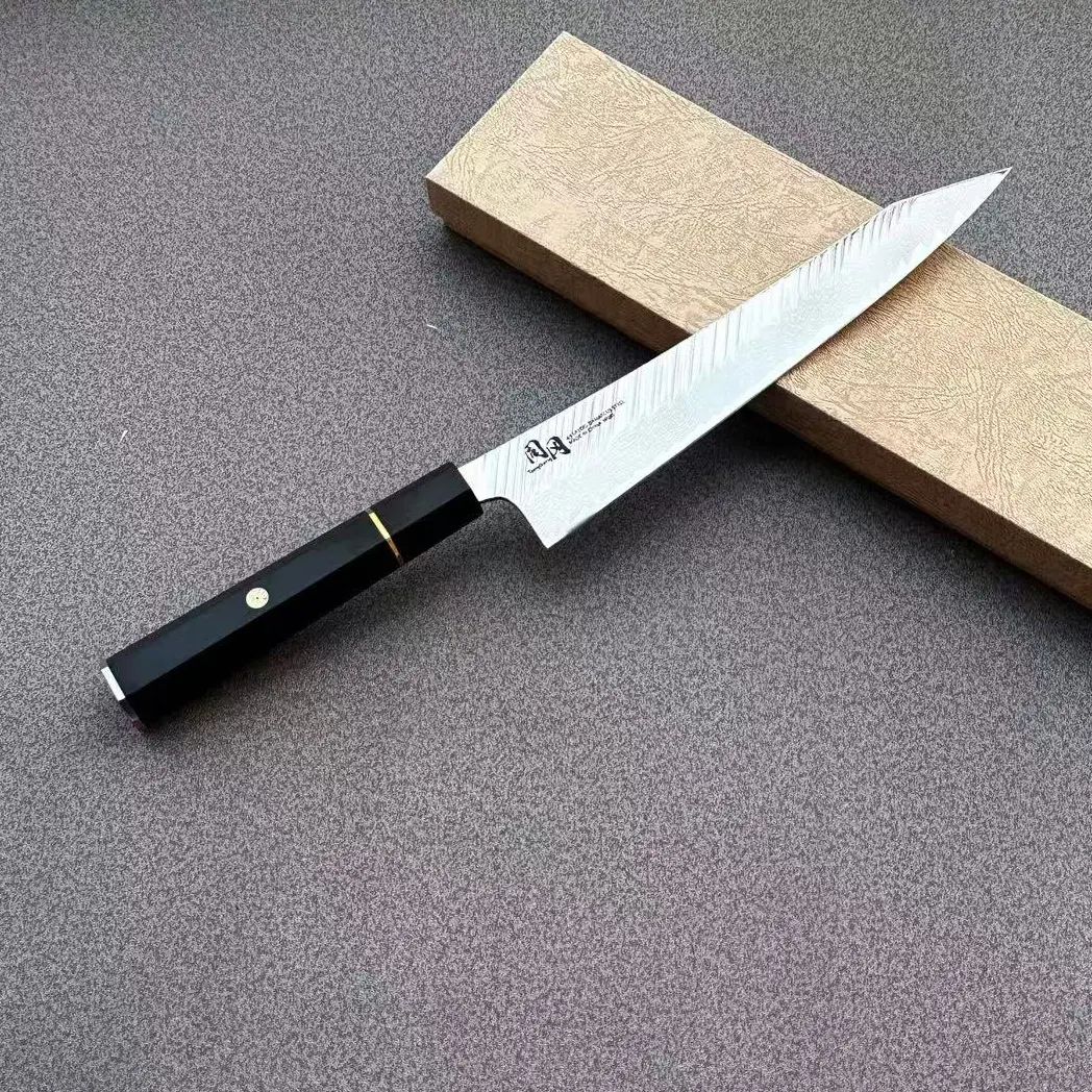 TONG GANG 8-in Durable Kiritsuke Damascus Steel Kitchen Knife, 45-Layer Stainless Steel Blade with Edge Retention, Octagonal Ebony Wood Handle, Japanese-Style Sashimi Tool for Home Chefs, Knives, Kitchenware, 45 Layers