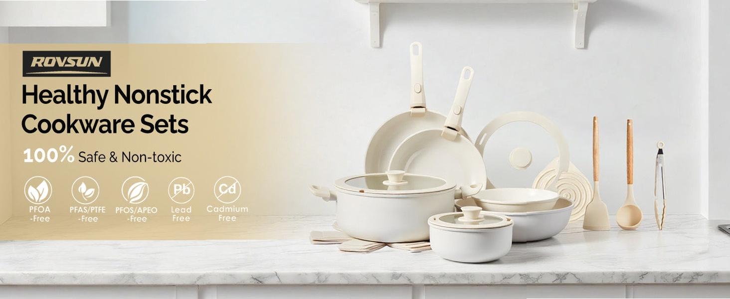 [FLASH SALE | ROVSUN ] 22 Pcs Nonstick Pots and Pans Set with Detachable Handles