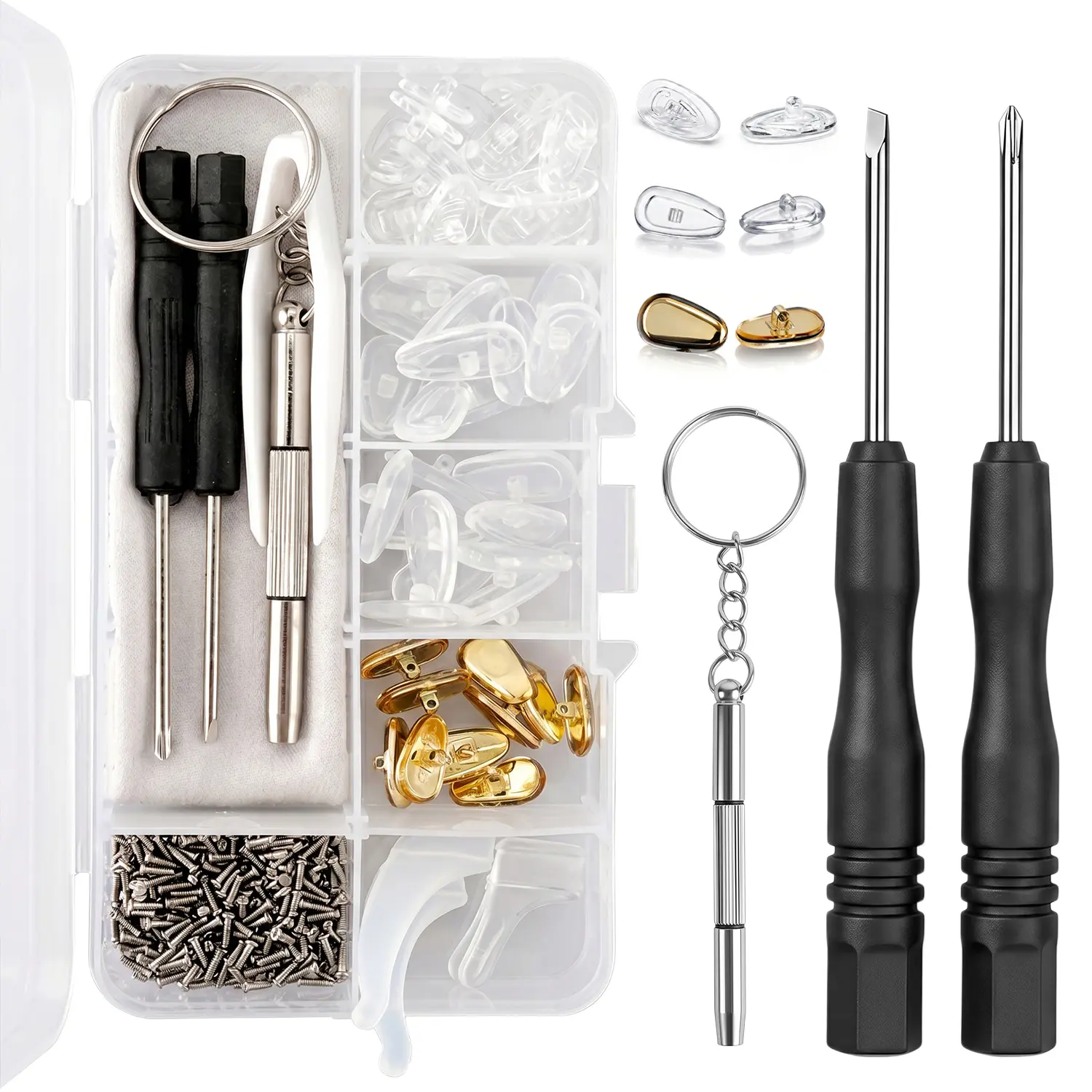 Eyeglass Nose Pads Kit, Glasses Nose Pads Replacement and Repair Set with Free Tools & Accessories, Glasses Sunglasses Fixing Tool Set with Storage Case
