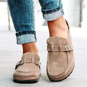 2026WomenSuedeClogsMulesGardenLoaferShoesMemoryFoamSlipperCasualSneakersComfortableSliponSandalsAnti-SlipBacklessHomeOfficeWalkingShoeFootwearGirlKhakiKUOYE