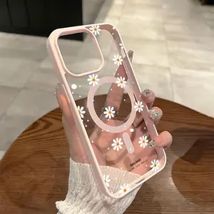 Small white daisies senior creative sense marca magnetic Magsafe Phone Case Compatible with iPhone 17 Pro Max Air 16 16e 15 14 Plus 13 12 11 X XS Hard Acrylic Back Soft TPU Edge Shock-resistant Cover Valentine's Day Gift 2D printing