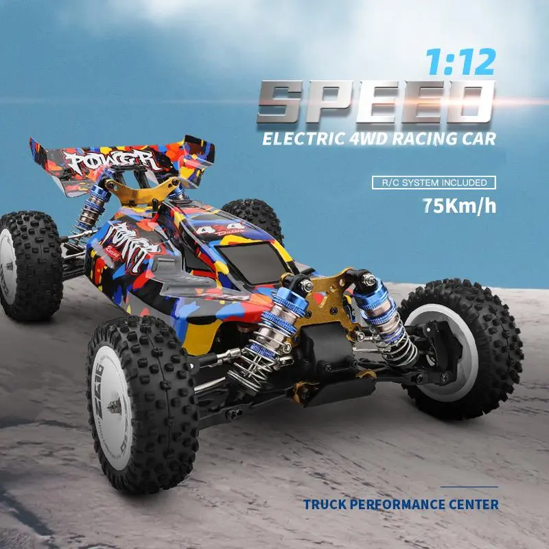 Brushless RTR 1:12 Scale 4WD Drive RC Vehicle (124007) - High-Speed Off-Road Racing Drift Truck Toy with Built-In 2200mAh Batteries, 75Km/h Max Speed, 2 Batteries Included