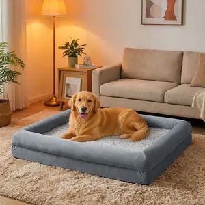 4-Sided Bolster Dog Bed for Large Dogs, Rectangular Pet Sofa with All-Around Headrest Support, Orthopedic Thick Dog Couch, Washable Cover, Dog Accessories, Cama Para Perros