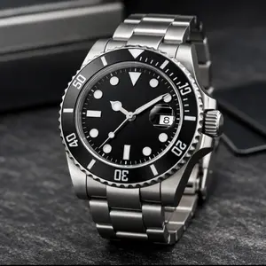 Luxury Black Diver Watch  - Stainless Steel Band, Black Dial, Date Display, Waterproof, Classic Design