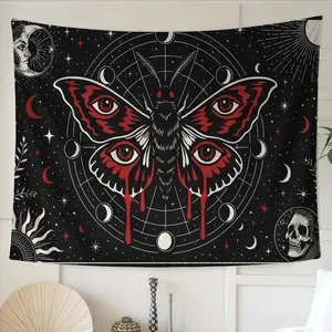 Gothic Tapestry, Mothman Mystical Occult Moth Tapestry Wall Hanging, Gothic Celestial Decor, Dark Witchy Art Tapestry, Spiritual Cosmic Design Tapestry, Gift for Mystics