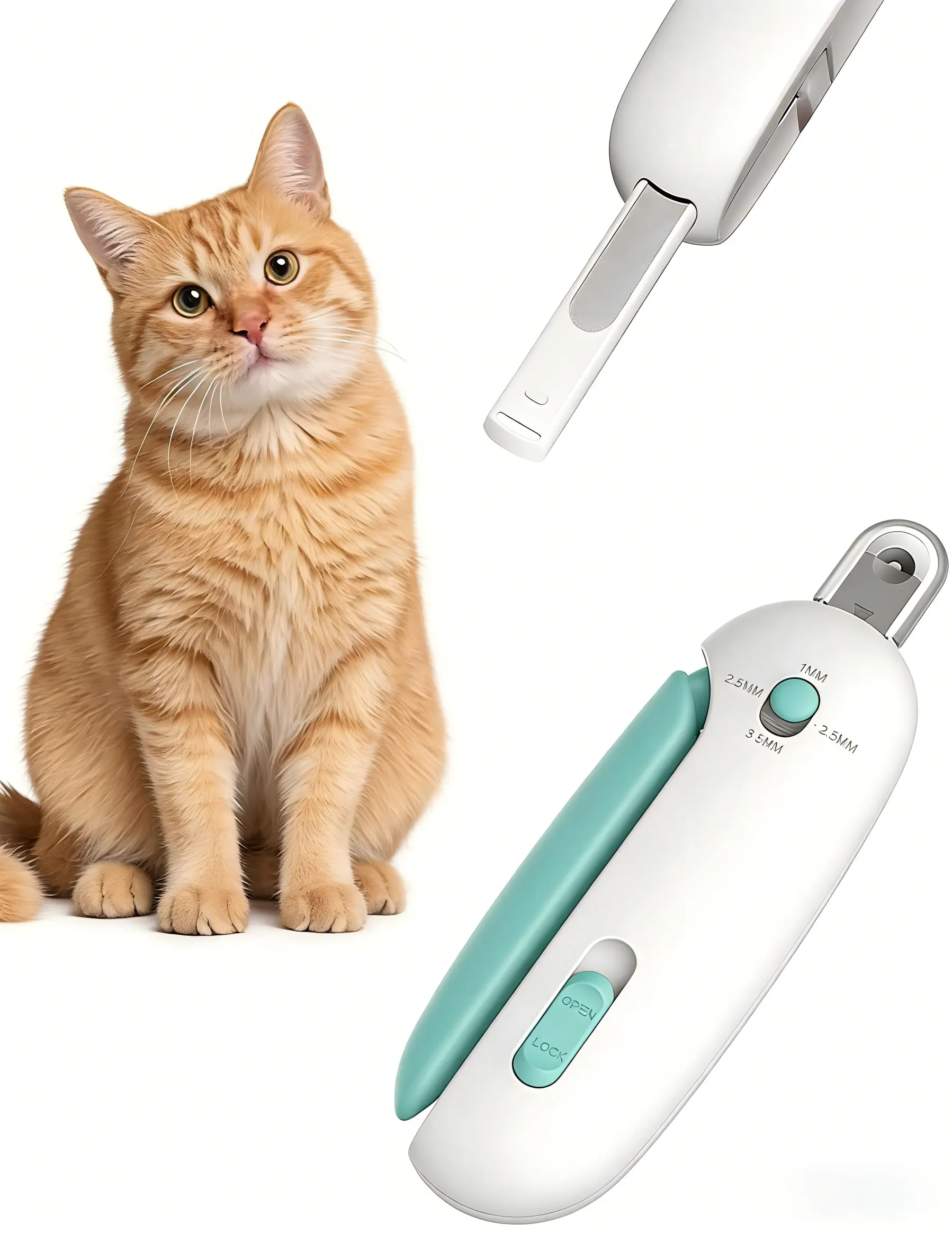 Alloy Steel Universal Cat Grooming Nail Clipper Tool - ABS, Adjustable 4-Size Trimming Holes (1-3.5mm), Hidden Nail File, Safe & Easy Grooming, Precise Trimming, Anti-Splash Cut for Kittens & Indoor Cats