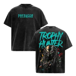 Predator Graphic Boxy Tee | Vintage Washed Predator Hunter T-shirt | Yautja Alien Heavyweight Cotton Graphic Tee | Oversized Drop Shoulder Movie Tee | Unisex Sci-Fi Horror Streetwear | Retro 80s Dark Action Film Tee