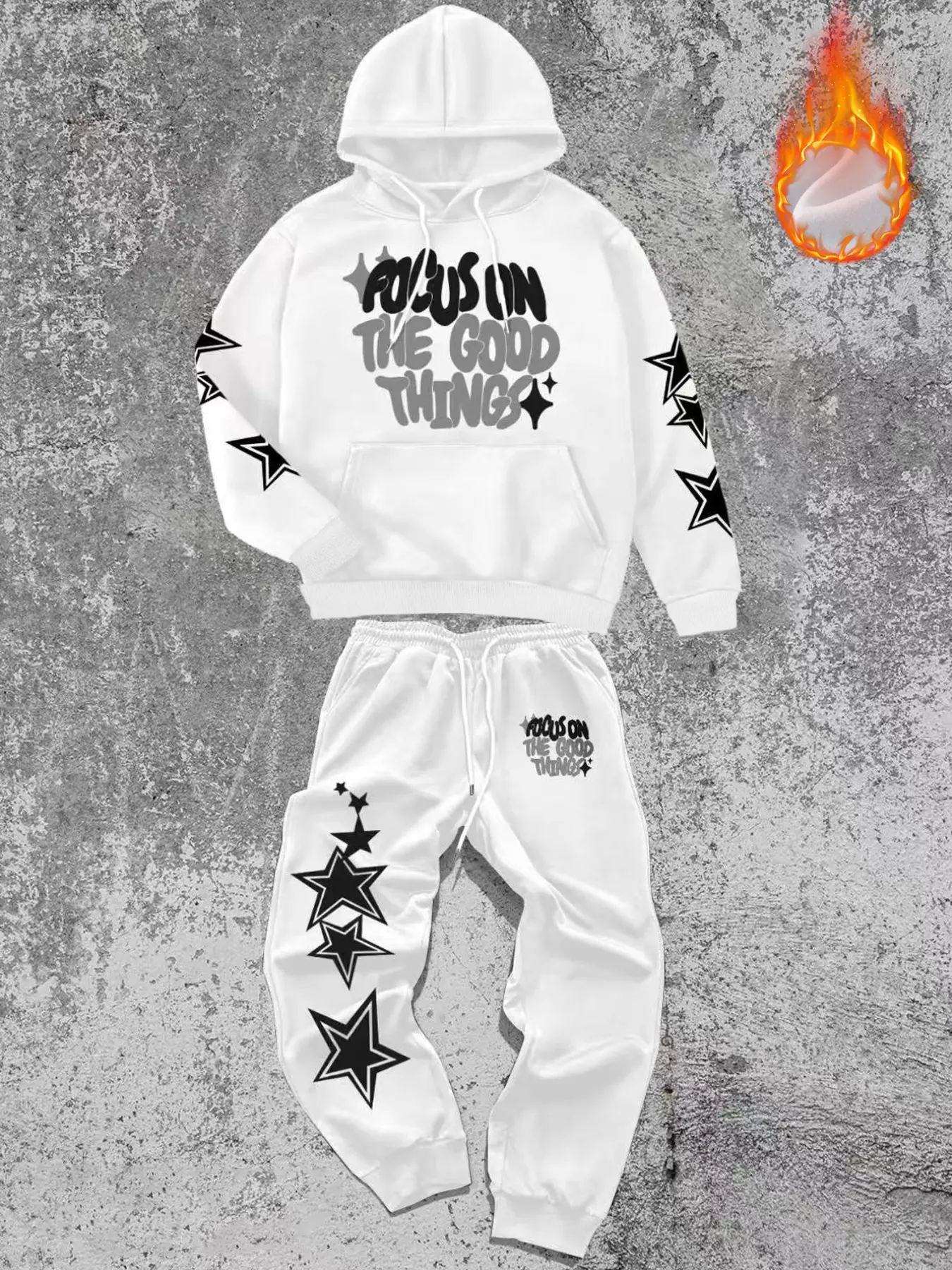 Men's Star Letter Print Sports Set, Fall Casual Street Hoodie & Jogger Pants, Comfortable Daily Wear, Fitted Style, Streetwear Hooded Tracksuit Set, Sports Clothing Set, Casual Sporty Set, Sportswear Outfit