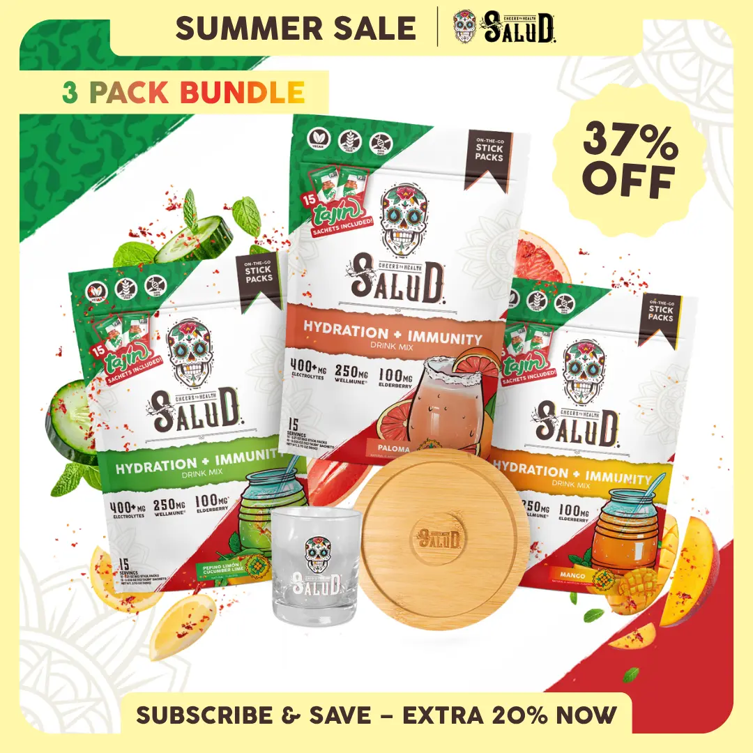 Salud x Tajín 2-in-1 [Hydration + Immunity] Electrolytes Powder, Agua Fresca Drink Mix, Elderberry, Dairy & Soy Free, Non-GMO, Gluten Free, Vegan, 1g Sugar (15 Servings of Salud and Tajín)