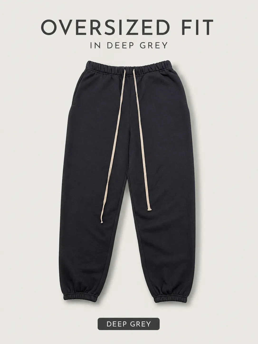 24FW Men’s Deep Grey Oversized Jogger Sweatpants – Baggy Relaxed Fit, Extra-Long Drawstring, Cuffed Ankle, Elastic Waist, Casual Streetwear Lounge Pants, Menswear, Classic, Stylish, Plain, Everyday