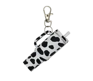 Cow Print Mini Cup Keychain - Cute Animal Print Design, Unique Charms for Handbags, Backpacks, and More, 3.5 Inches Tall, Plastic