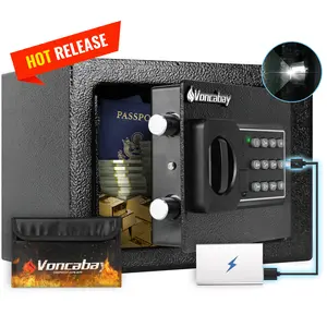Voncabay Money Safe Box with Sensor Light, Mute Function, Fireproof Security Safe Box, Emergency Power Outlet, Digital Keypad, Easy to Set Up lock office hotel business steel