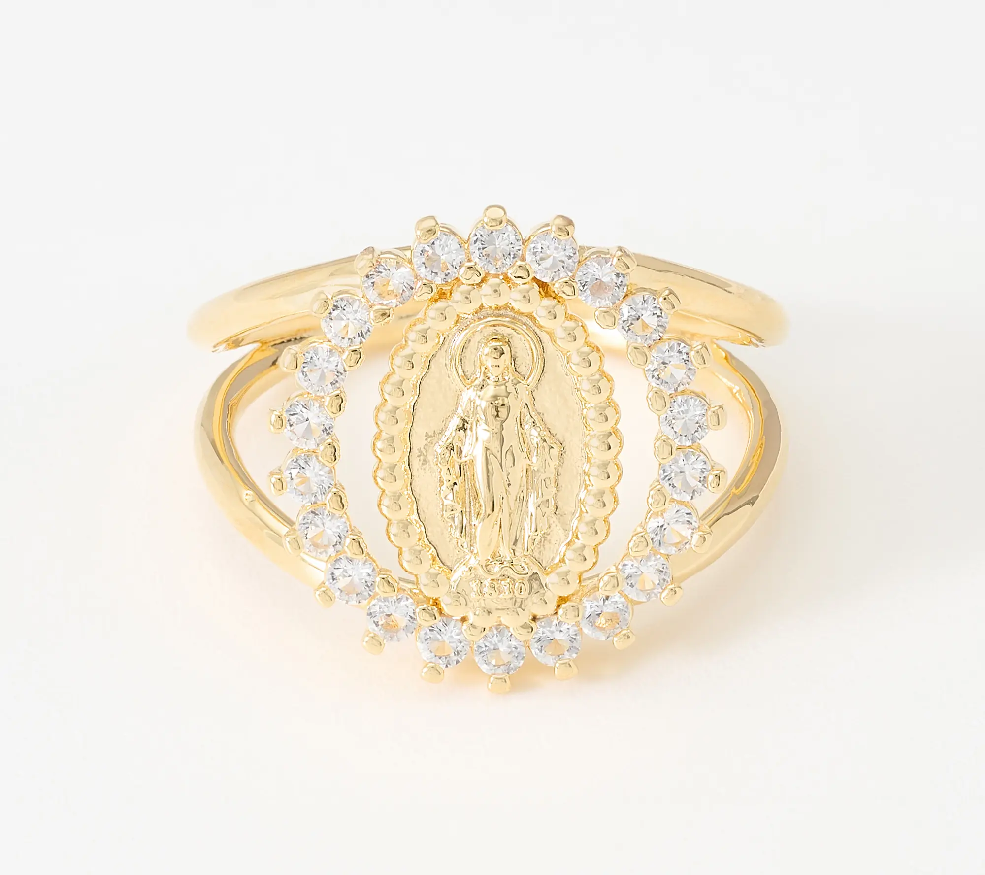 David Markstein Bronze Miraculous Medal White Topaz Halo Ring