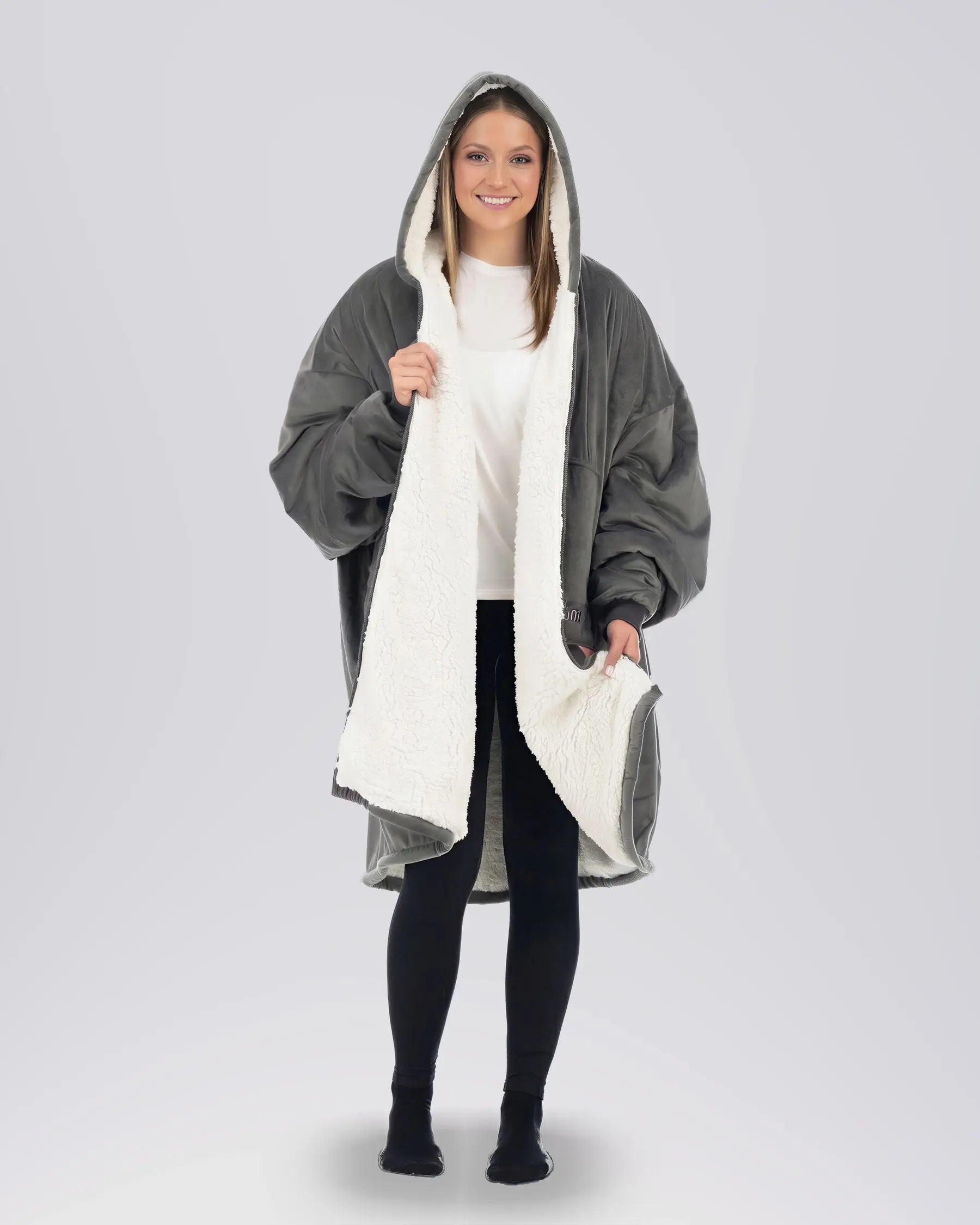 THE COMFY Original Full-Zip- Sherpa Lined Wearable Blanket Hoodie with Full Length Zipper for Warmth and Style, Machine Washable, One Size Fits Most, Seen on Shark Tank, Great Gift, Great for Winter, Womenswear