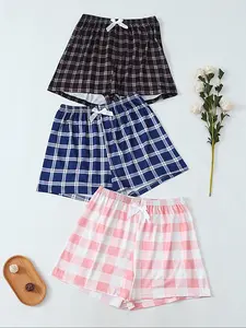 Women's Plaid Print Pajama Shorts, Casual Comfy Breathable Sleep Shorts for Daily Wear, Cute Loungewear, Women's Sleepwear & Loungewear for All Seasons, Pjs