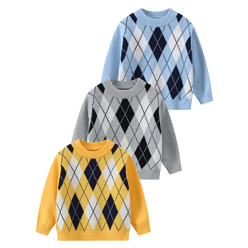 3-piece warm knitted sweater for children in autumn and winter girl college wind round neck diamond pattern children's clothing Festive Style Young Fashionista Cozy