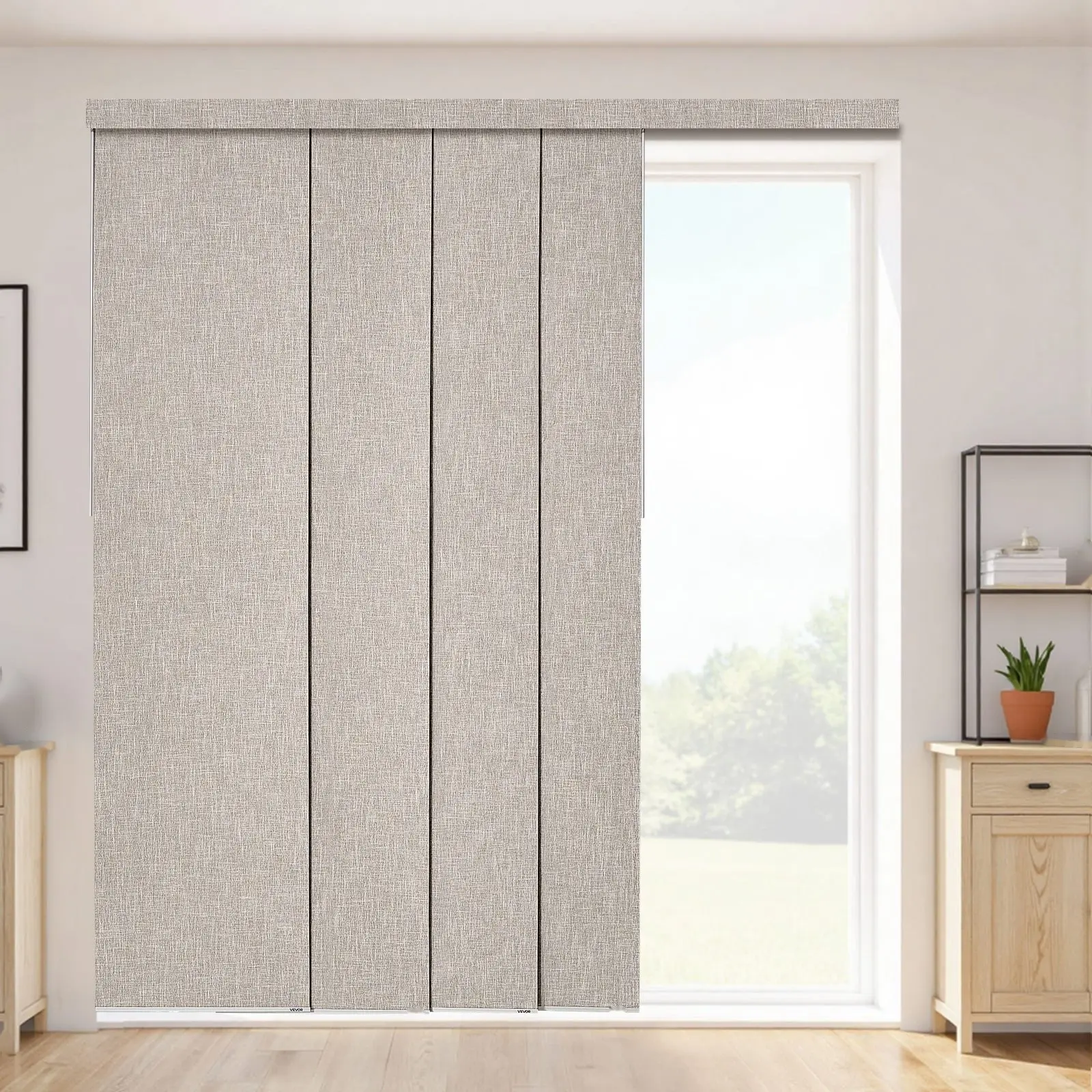 Panel Track Blinds Extendable Track System, Adjustable Width from 45.8 Inches to 86 Inches, Brown Finish, Trimmable Panels, Easy Installation for Windows, Wide Compatibility with Modern Homes and Offices