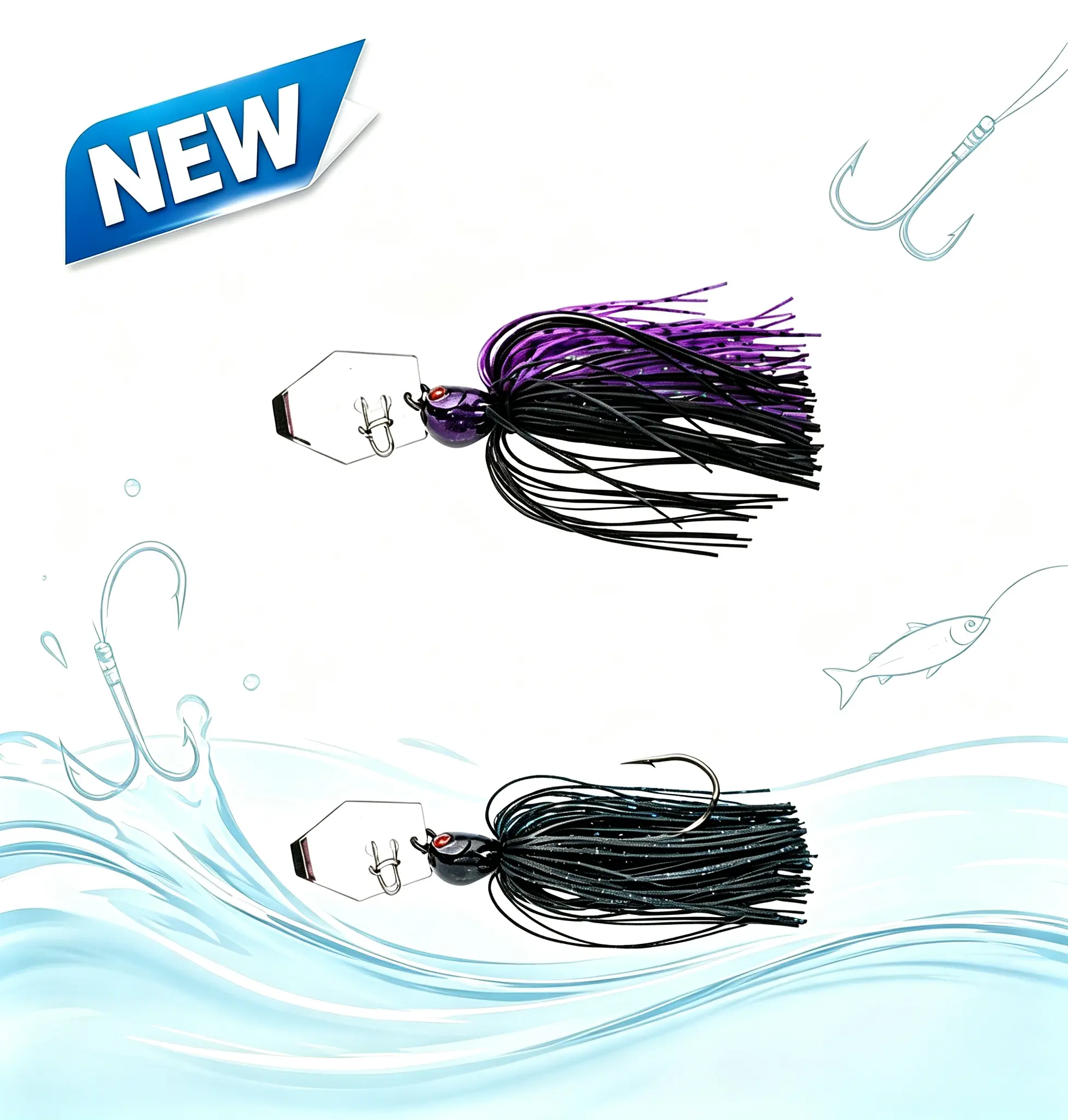 Purple Black Fishing Lure with Hook  with Hook, Artificial Lure Kit Spinner with Sequin Beard Shaped Baits, Fishing Accessories for Bass & Pike, Freshwater Fishing Tackle, Fishing Gear  Ideal for Anglers
