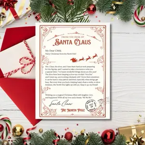 Letter Fromm Santa - Christmas Greeting from the North Pole with Festive Design and Red Envelope