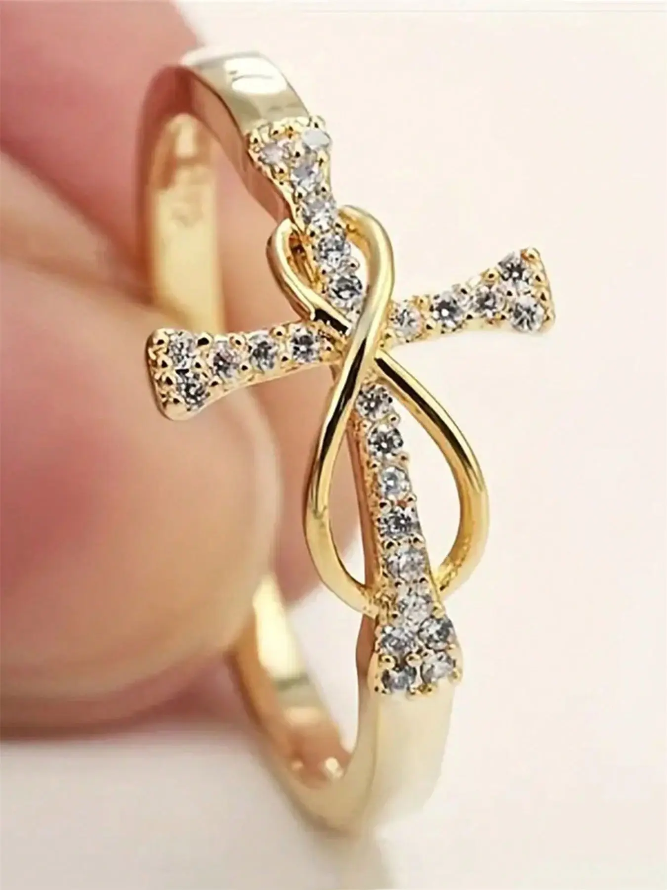 1 PC Fashion Cubic Zirconia Cross Ring For Women Wedding Rings For Wedding Engagement Anniversary Party Jewelry Valentine's Day Gift