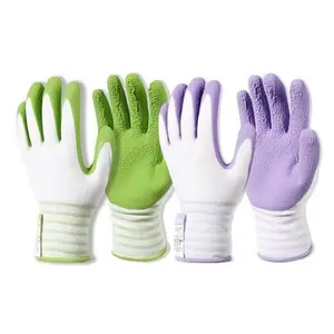 Bamboo Gardening Gloves - 2 Pairs, Breathable Rubber Coated Outdoor Work Gloves for Women, Green & Purple (Medium)
