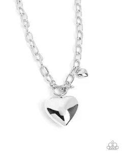 Heartfelt Hangout - Silver Puffy Heart Toggle Short Necklace - Paparazzi