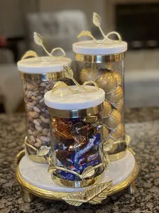 Coffee Station Gold leaf with marble lid Canister Bundle Set