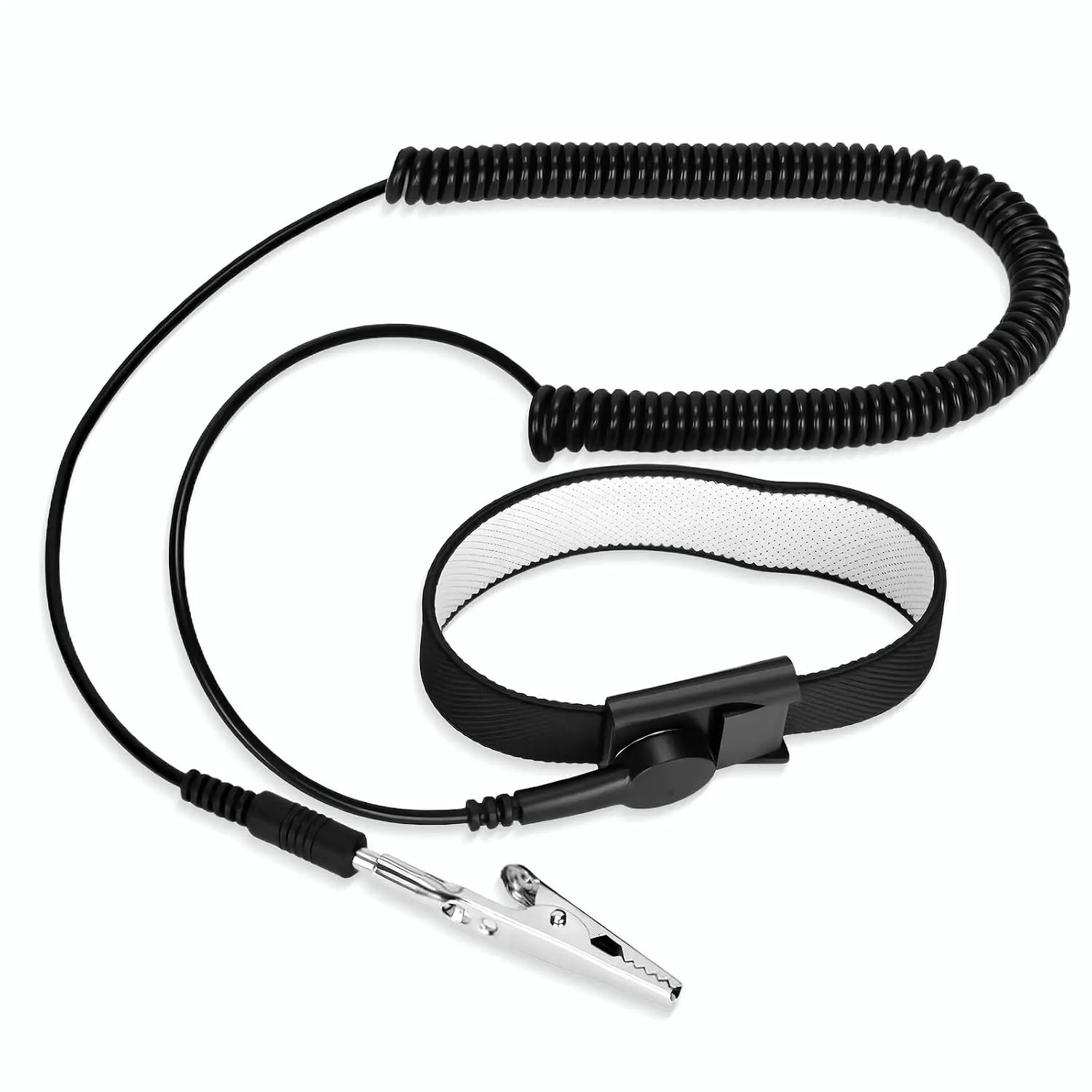 Adjustable Anti Static ESD Wrist Strap with Alligator Clip Extra Long Cord Grounding Bracelet for PC Building Electronics Repair Treadmill Static Protection Regular Size