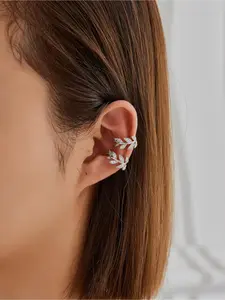 Fashion Leaf Design Ear Cuff, Rhinestone Decor Earrings for Women & Girls, Trendy All-match & Exquisite Jewelry for Birthday Gift, Lightweight Earring, Earring Stacking Set