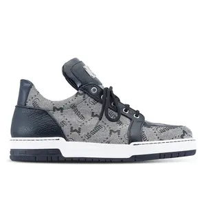 Mauri Supreme in Black / Grey Mens Exotic Crocodile / Fabric / Calf-Skin Leather Casual Sneakers