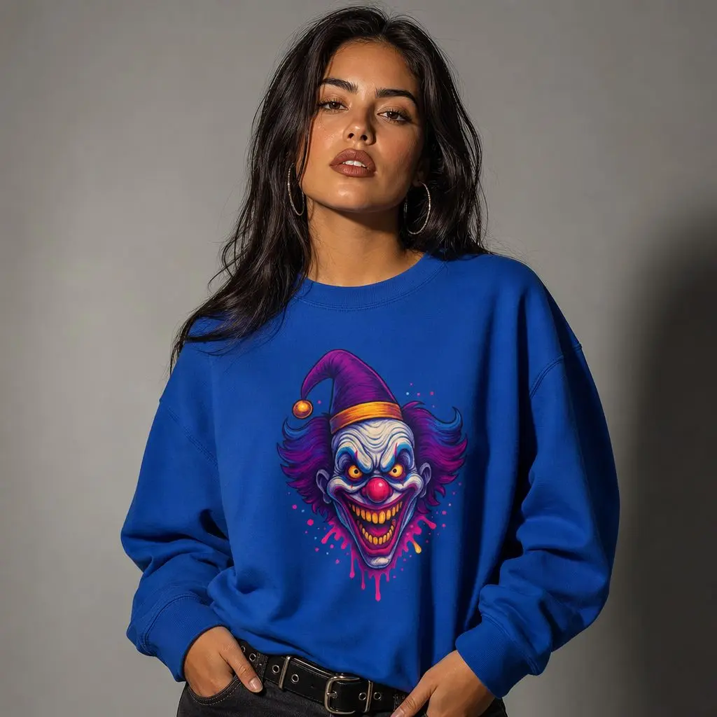 Neon Clown Halloween Crewneck Sweatshirt Graphic