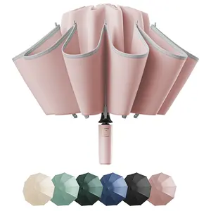 Zeproage Inverted Umbrella, Reinforced Canopy with Reverse Folding, Auto Open & Close, UV Protection, Windproof, Reflective Stripe, 10 Rib Aluminum Frame, for Car & Travel Use