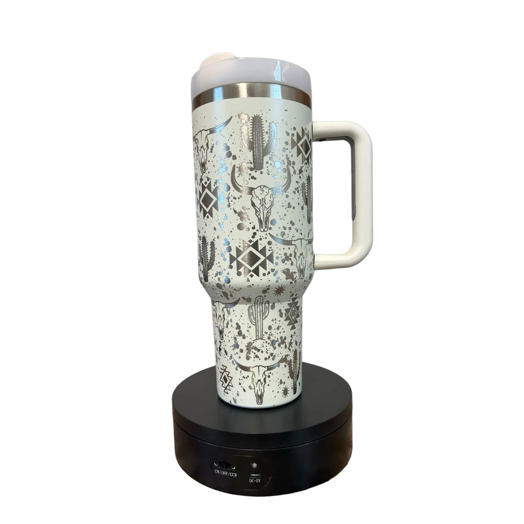 "Western Splatter" Engraved 40 oz Double Insulated Stainless Steel Full Wrap Tumbler with Lid, Straw and Handle Portable Personalized Drinkware