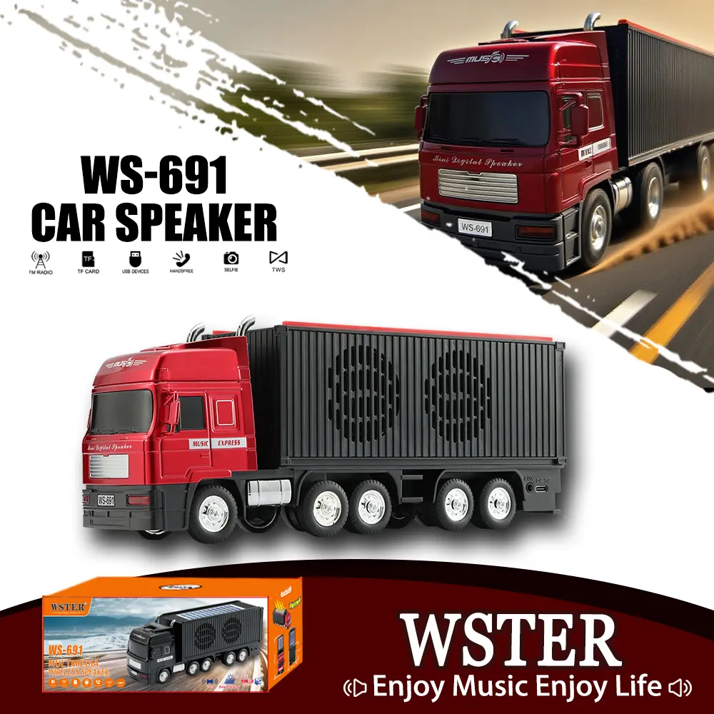 WSTER WS-691 Solar powered truck style Bluetooth speaker, personalized design, Bluetooth 5.4, ABS material, 1200 mAh, TF/USB/FM radio and other playback modes, TWS interconnection, outdoor camping, party essential TikTokShopBlackFriday