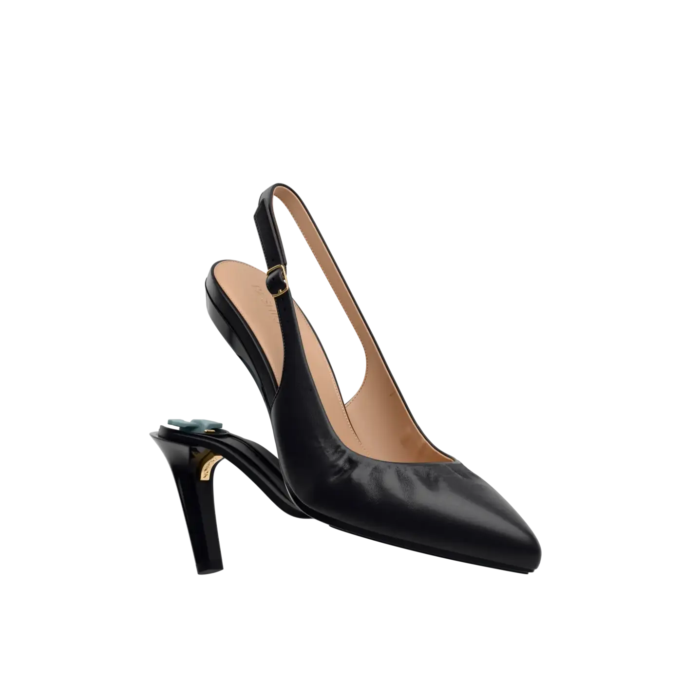 Slingback Buckle Pump - Coal Leather 4" Stiletto