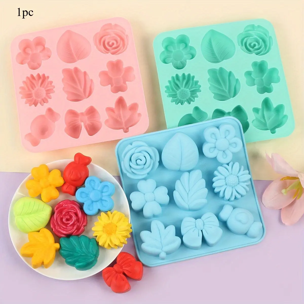 A set of 9 pattern silicone molds, various flower shapes, DIY plant-themed cake and dessert decoration, chocolate chip cookie pudding baking molds, kitchen and dining room decoration tools, baking molds, Reusable Chocolate Mold, Molds For Baking