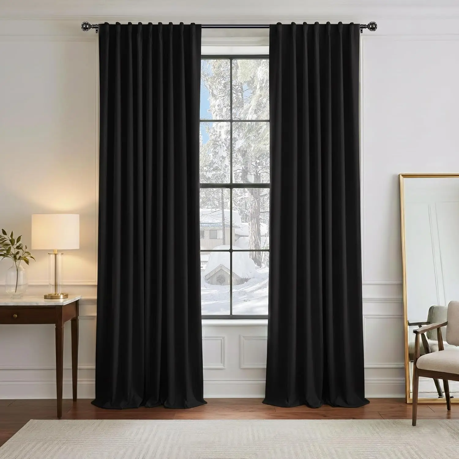 Black 95% Blackout Curtains 84 Inch Length 2 Panels Set,BlackOut Curtains Thermal and sound insulation, wrinkle-resistant for Bedroom Living Room Dining Room Window, Rod Pocket Energy Saving Room Darkening Drapes