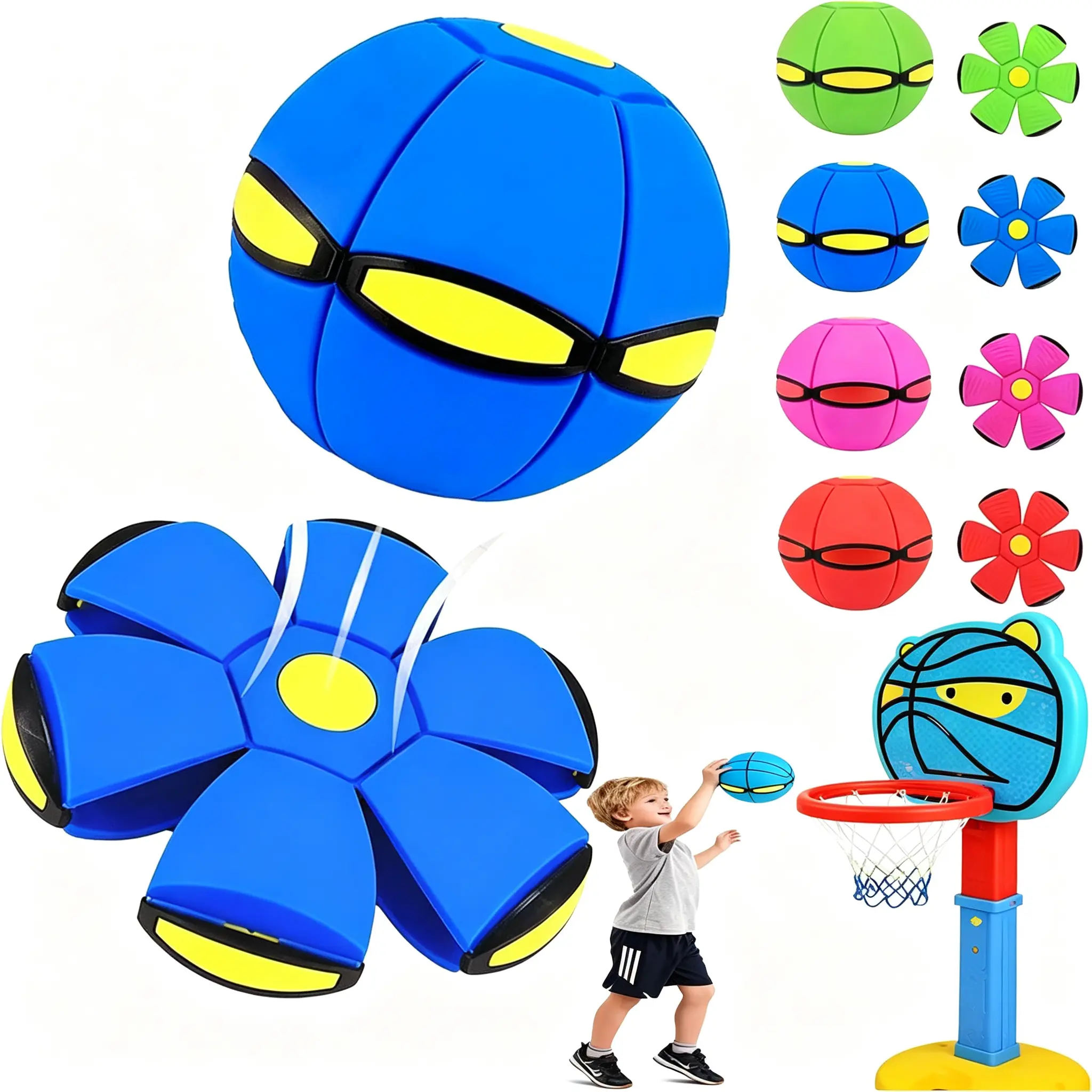 Interactive Transform Pop-Up Toy Set - Magic Metaball, Red & Blue Bouncing Balls, Flying Saucer Delay Frisbee for Family Interaction, Outdoor Sports Play