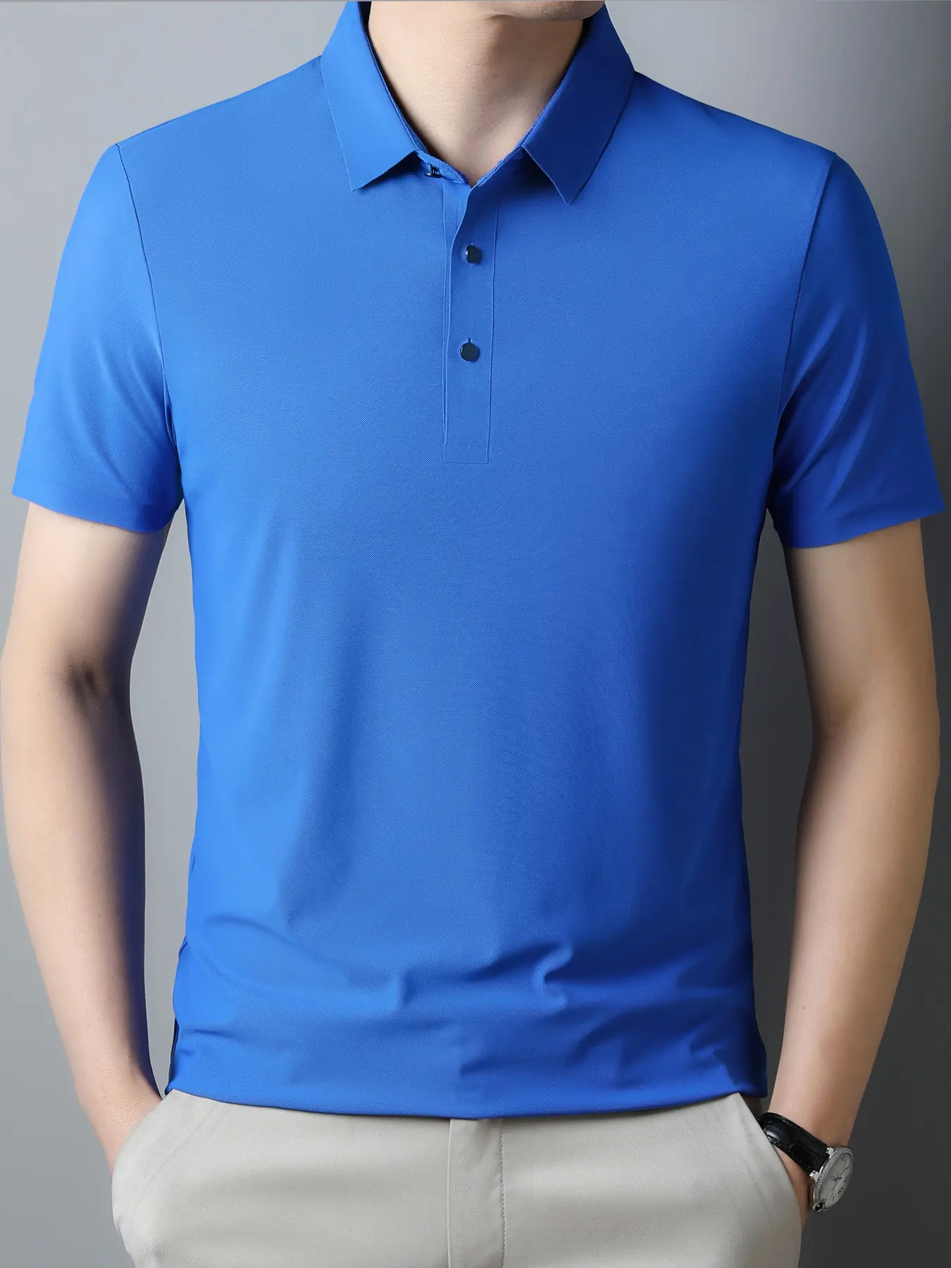 1-piece set, men's professional moisture wicking Plain Polo short sleeved T-shirt, very breathable, comfortable fit, casual and fashionable design, suitable for daily wear and business occasions, suitable for all seasons, Fitted Polo Shirts, Top, Menswear